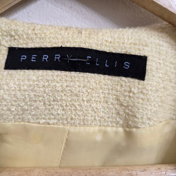 Vintage Y2K Perry Ellis Tweed Blazer 8 Yellow Old Money Prep Workwear Jacket - Picture 6 of 10